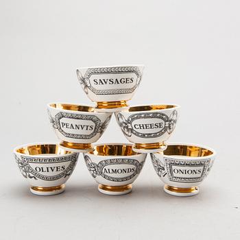 PIERO FORNASETTI, 6 porcelain bowls, Milan, Italy.
