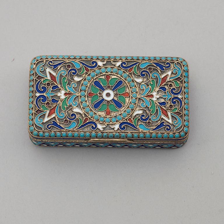A Russian 19th century silver-gilt and enamel snuff-box, marks of Moscow 1883.