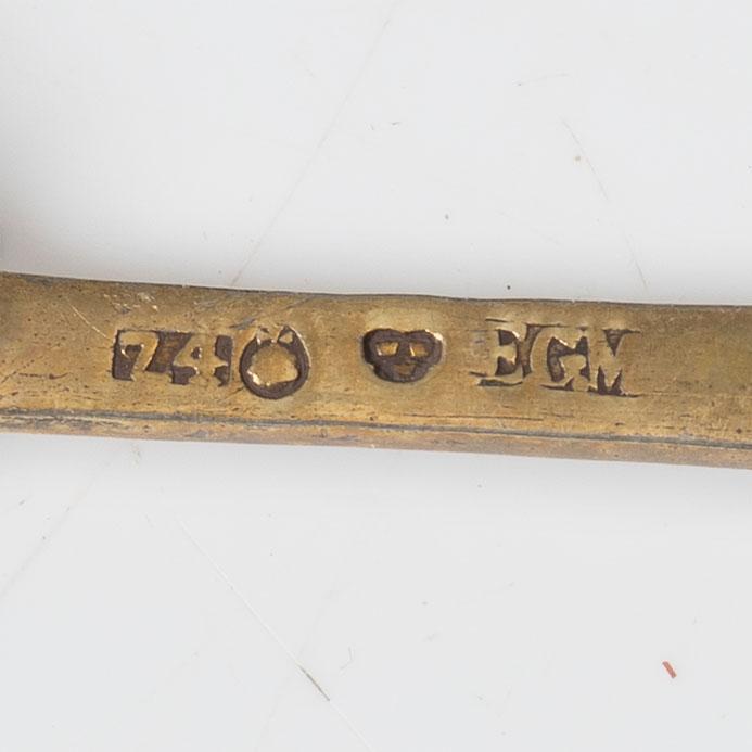 Butter dish, three pairs of salt spoons, and two mustard spoons, Sweden, 19th Century.