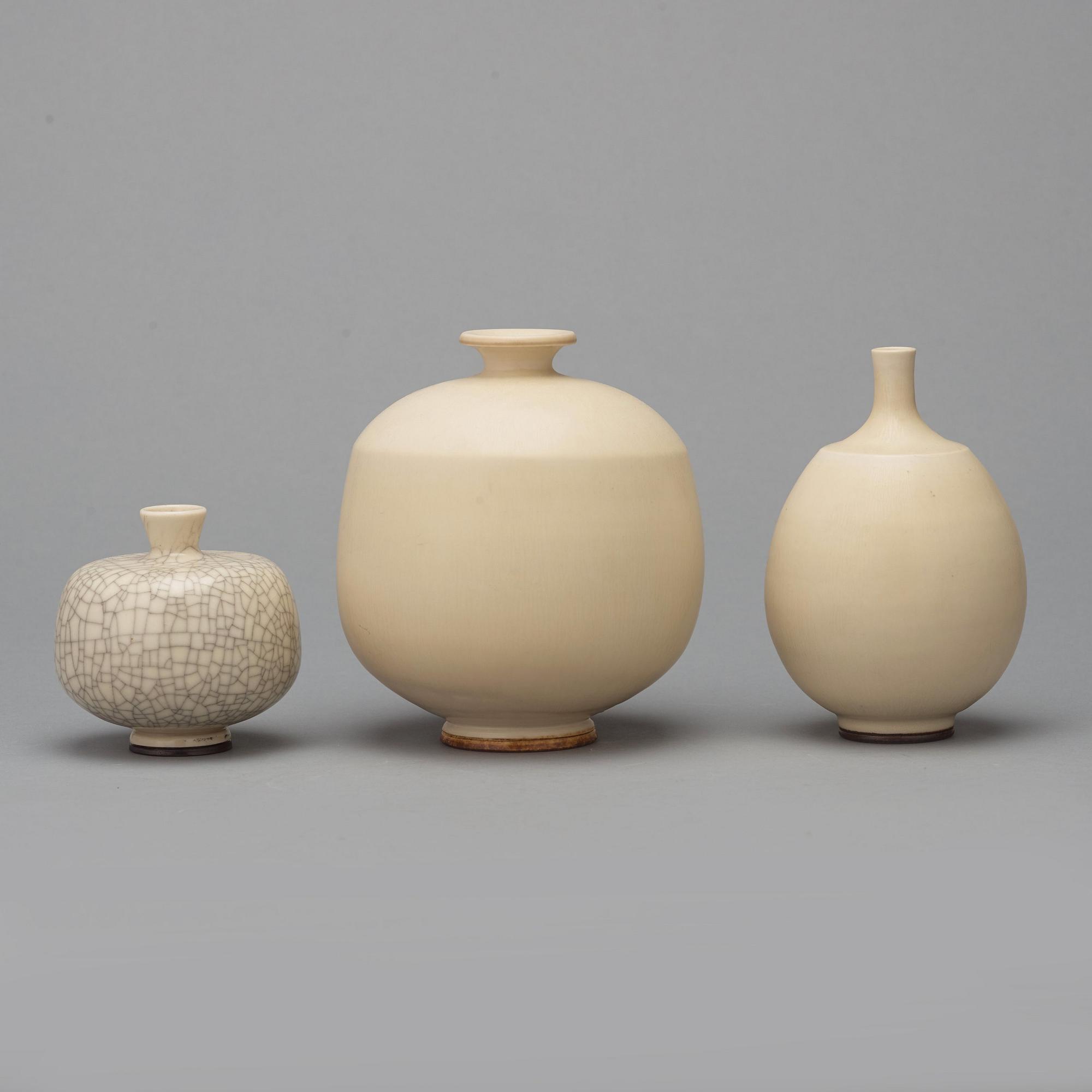 Berndt Friberg, three stoneware vases, Gustavsberg studio, Sweden 1972-77.