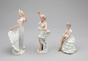 FIGURINER, 3 st, porslin, Wallendorf, 1900-talets mitt.