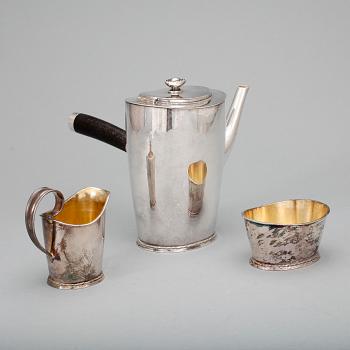 KAFFESERVIS, 3 delar, GAB, Sven Arne Gillgren, Stockholm 1952-53. Tot ca 681 gram.