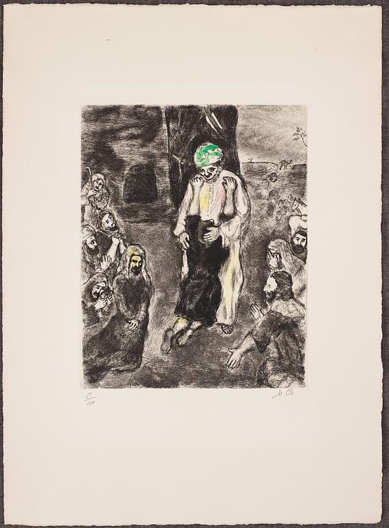 MARC CHAGALL, handkolorerad etsning, 1958, signerad med blyerts och numrerad 51/100.