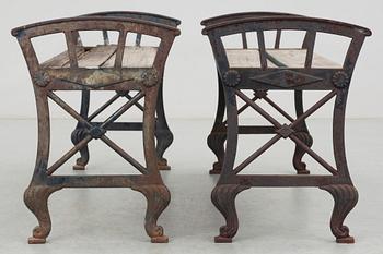 A pair of Folke Bensow cast iron benches, Näfveqvarns Bruk.