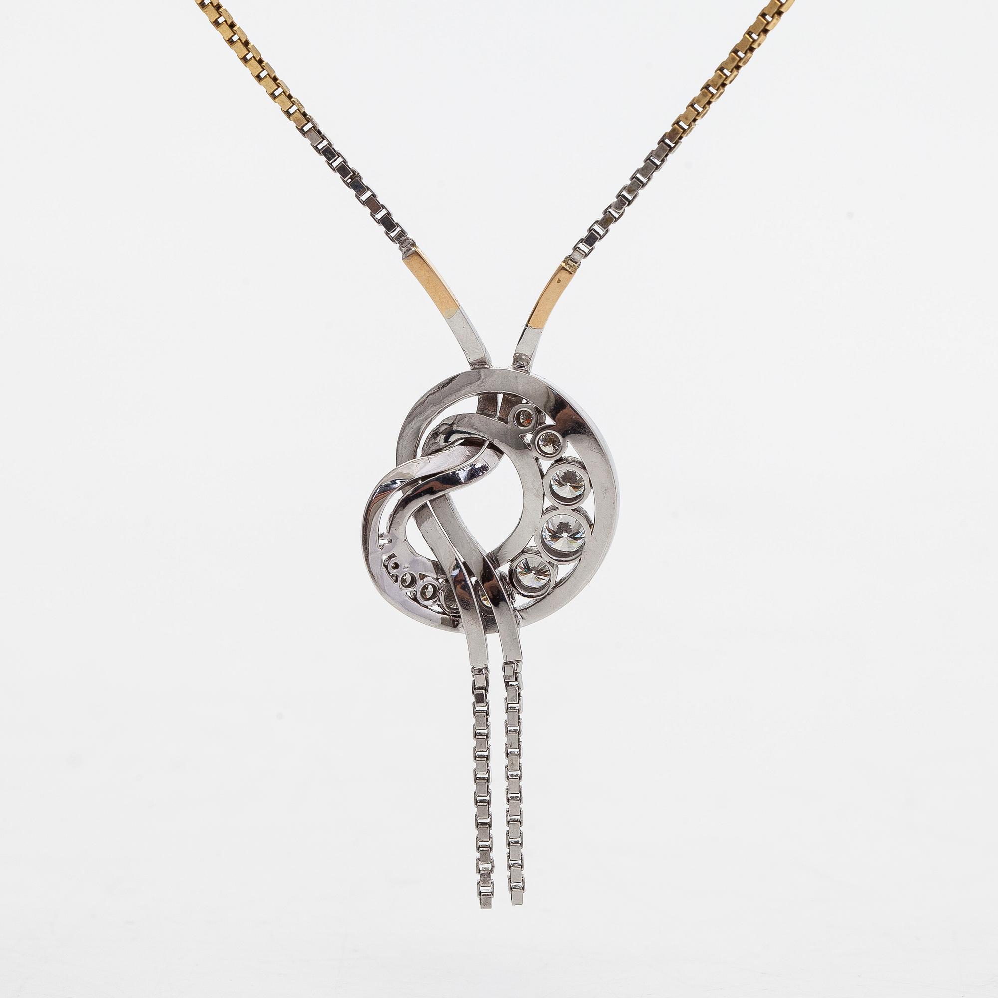 Necklace and earrings, brilliant cut diamonds, 18K white gold and gold. A. Tillander, Helsinki.