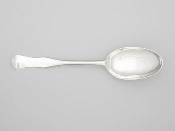1053. A Swedish 17th century silver serving-spoon, marks of  Mikael Hammarberg, Härnösand 1765.