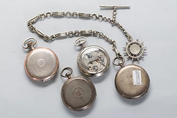 HERRFICKUR, 3 stycken samt TIDTAGARUR, bl.a. silver och Omega, sent 1800-tal till 1900-talets första hälft.