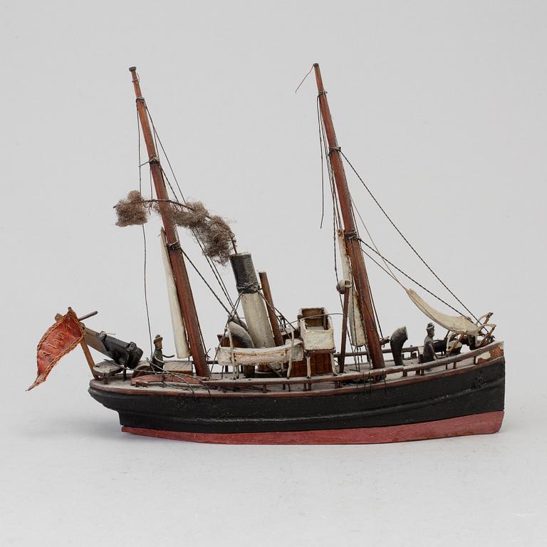 A 20th century wooden model of a steam engine boat.