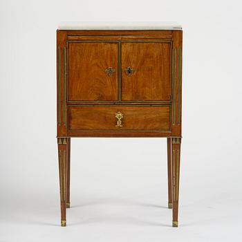 A late Gustavian mahogany chamberpot cupboard, circa 1800.