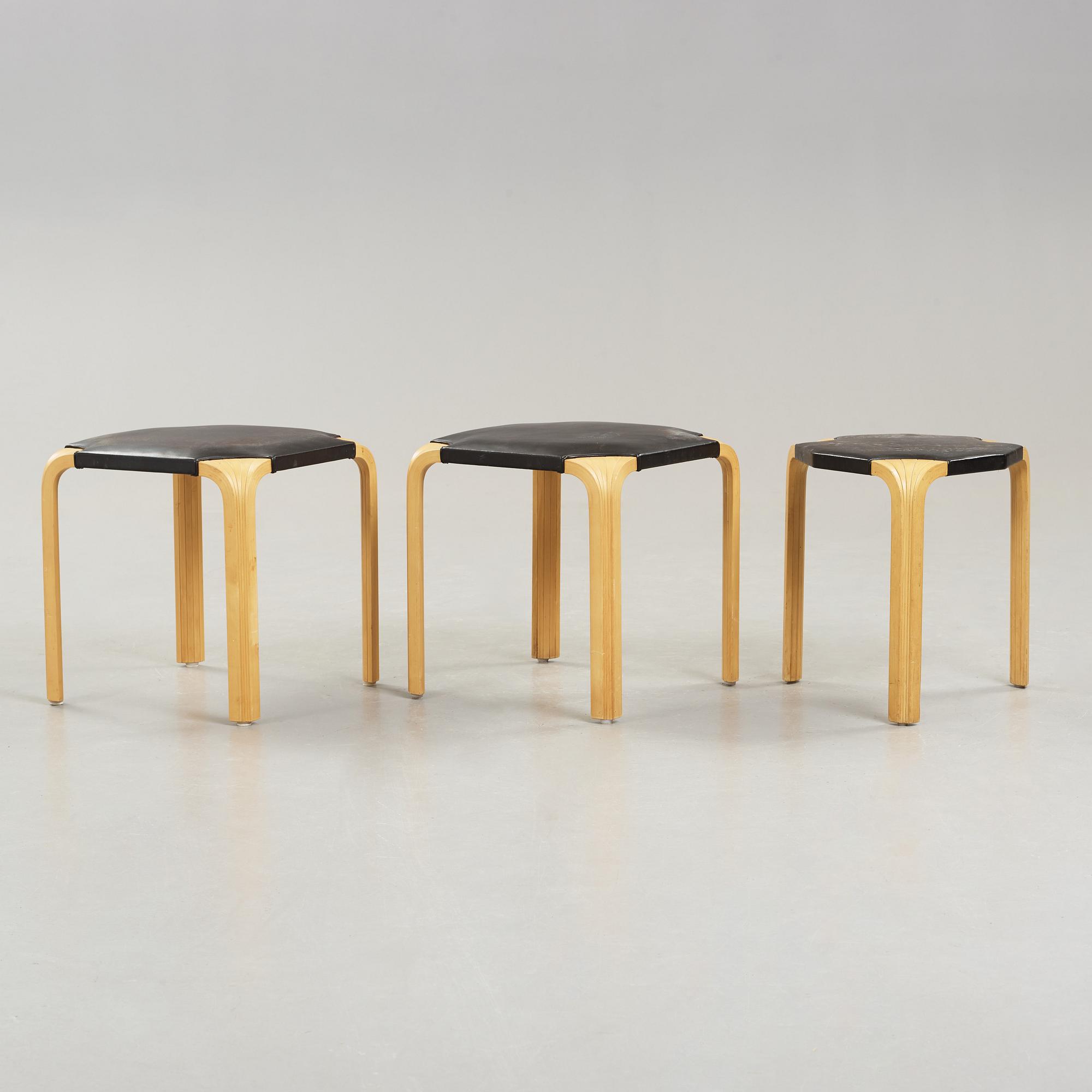 A set of three stools by Alvar Aalto, Artek.