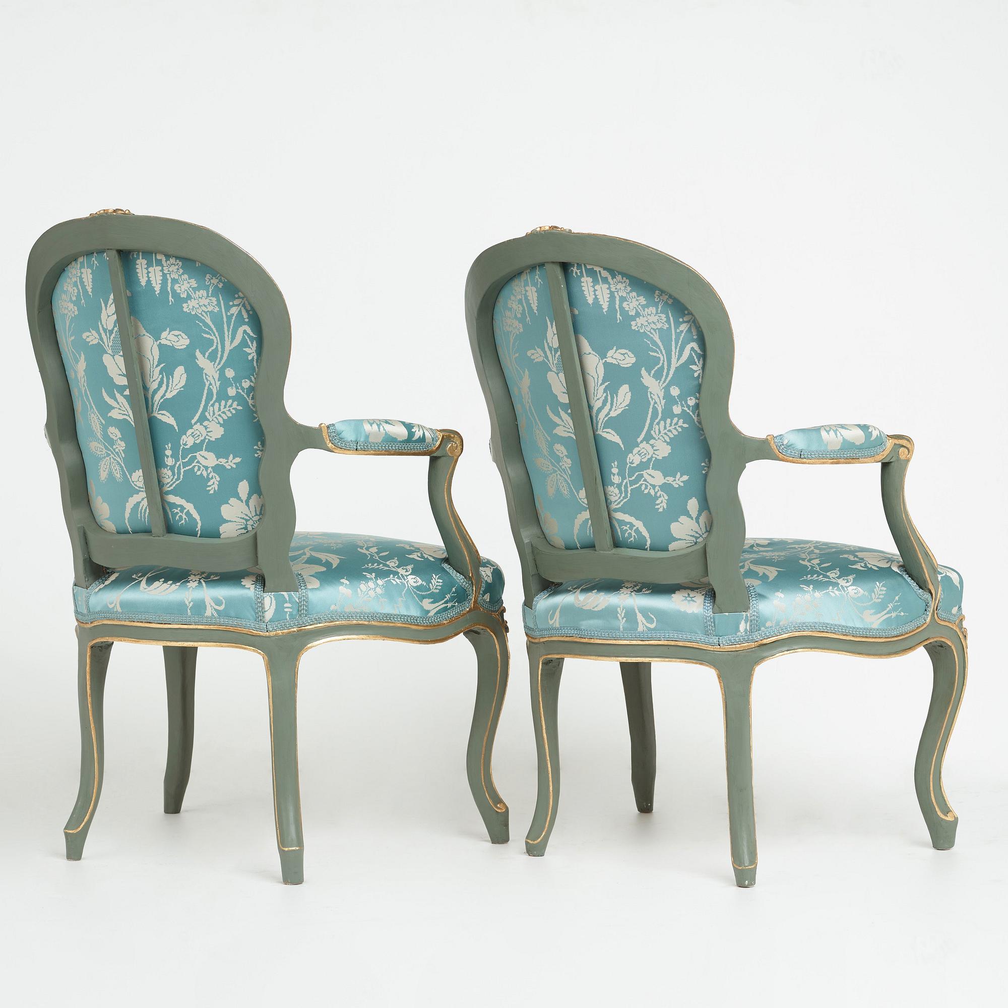 Two Louis XV mid 18th century armchairs.