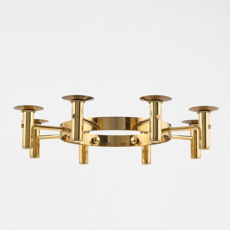 Hans-Agne Jakobsson, an eight-light brass chandelier from Markaryd, later part of the 20th Century.
