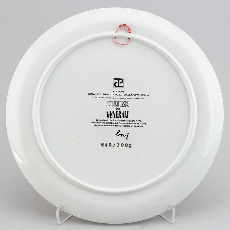 Enrico Baj, A porcelain plate with garter and medals, "L'Ultimo dei Generali", Ceramica Franco Pozzi, number 649/3000.