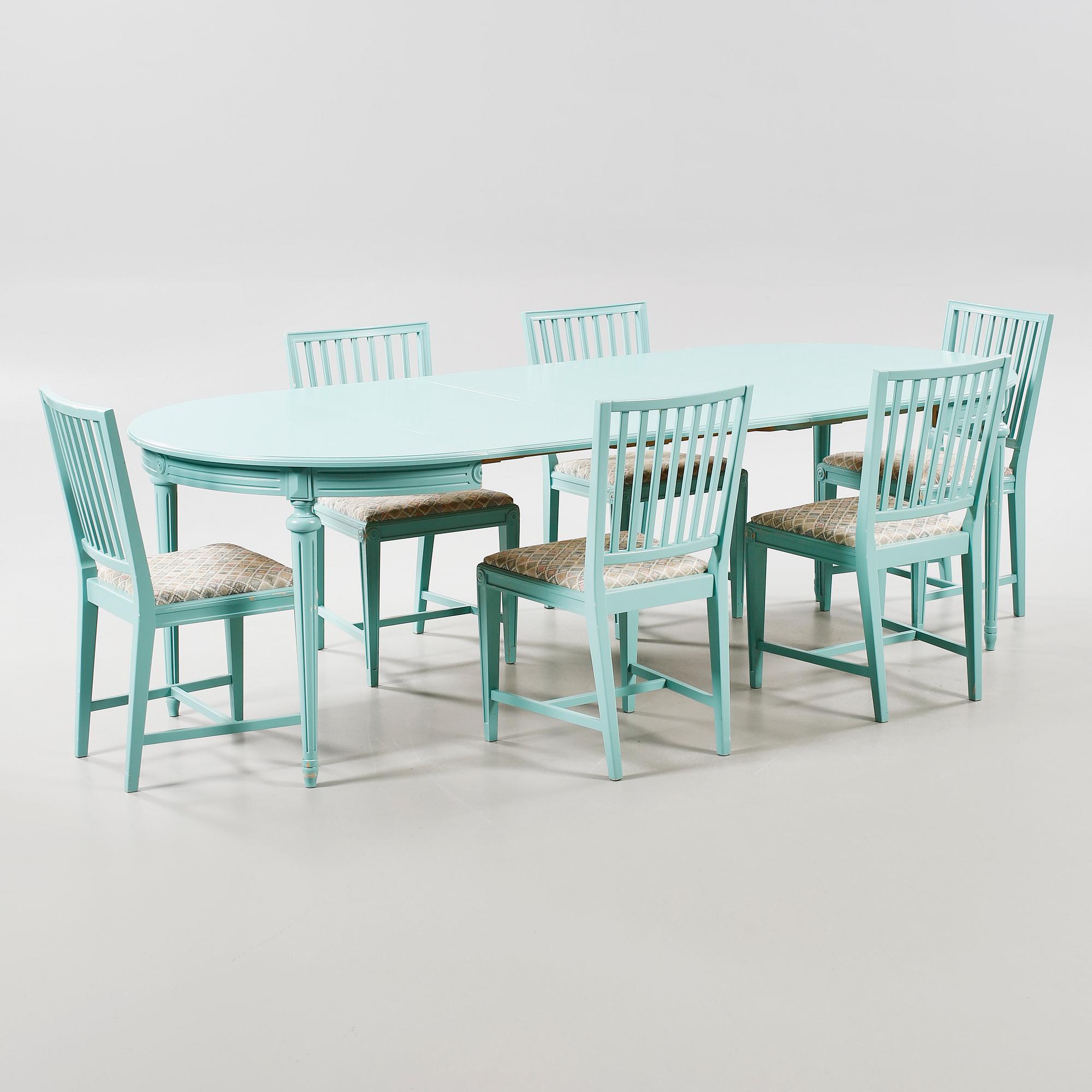 MATGRUPP, 7 delar, Gustaviansk stil, omkring 1900-talets mitt.