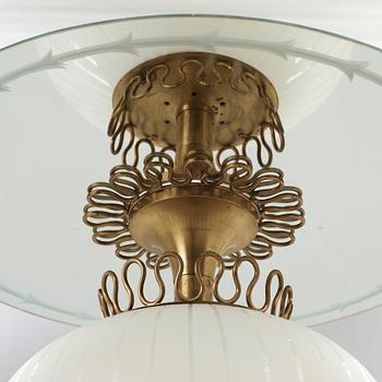 A Swedish Modern brass and blasted glass hanging light, 1940's.