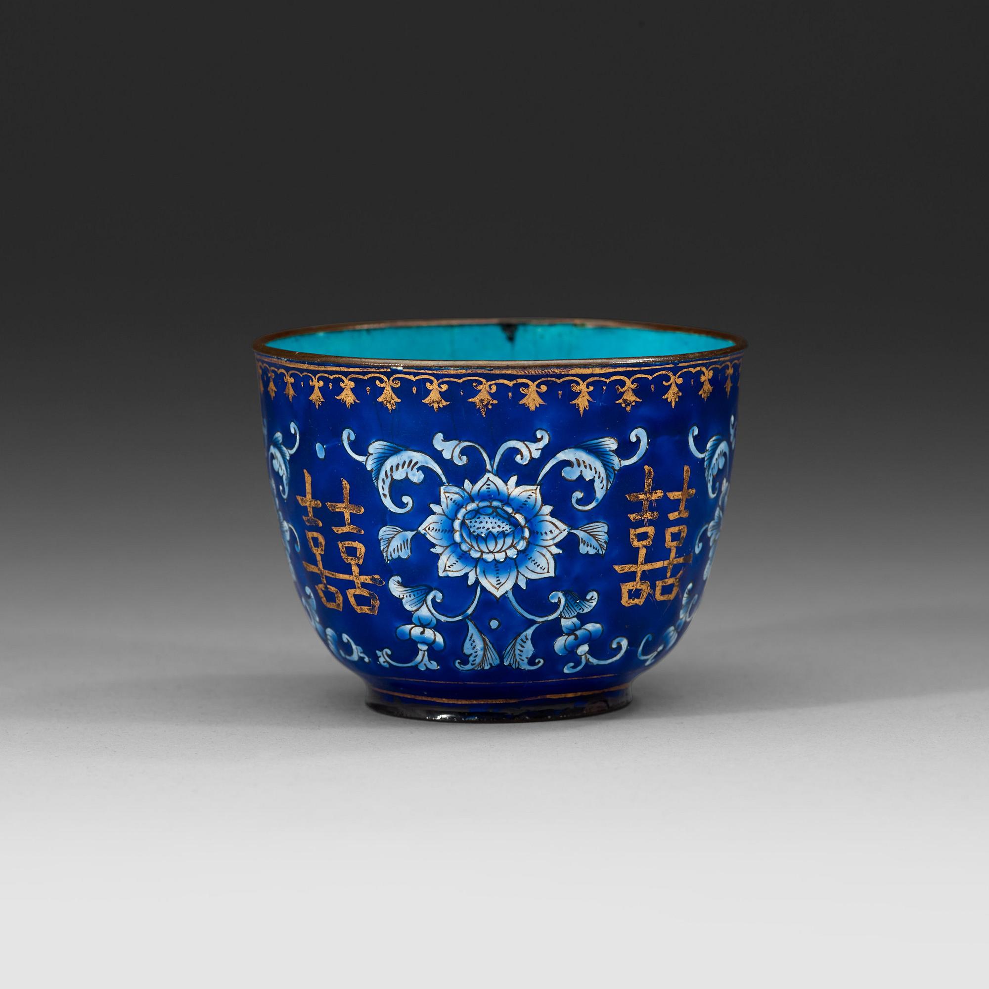 A blue enamel cup, Qing dynasty 18th century.