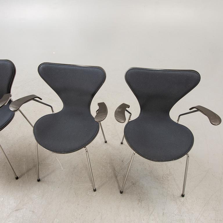 Arne Jacobsen, karmstolar 4 st "Sjuan" för Fritz Hansen Danmark sent 1900-tal.