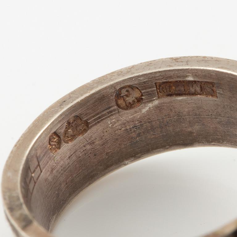 Lars Arby, five rings in sterling silver, Gothenburg 1963, 1966, 1967 and 1972.