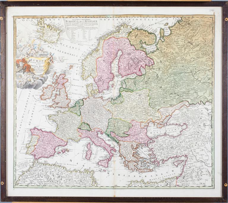 KARTA, Europa Christiani orbis domini, Johann Babtist Homann. Daterad 1706.