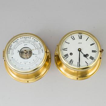 A ships barometer and clock, Schatz, 20th century.
