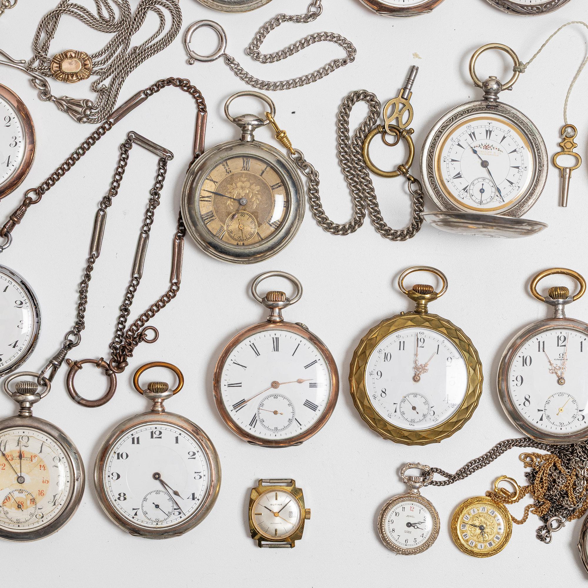 Collection of pocket watches, 63 pieces, "No reserve", various materials.