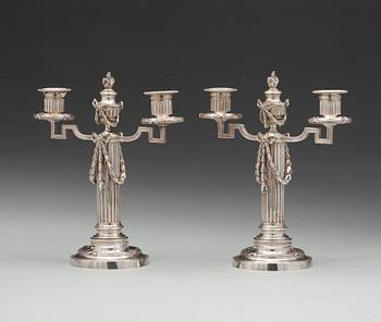 Fabergé, verkmästare JULIUS RAPPOPORT, kandelabrar, ett par, silver, S:t Petersburg före 1899.
