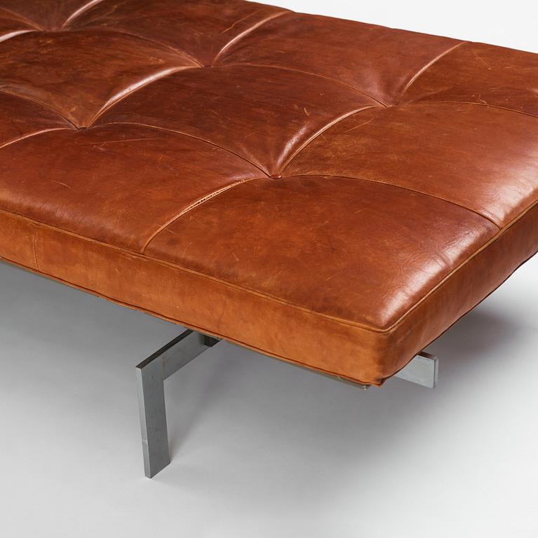 Poul Kjaerholm, A 'PK-80' steel and brown leather daybed, E Kold Christensen, Denmark 1960s.