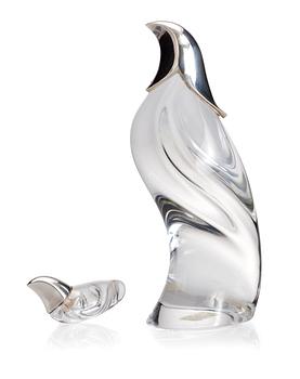 80. A Georg Jensen glass and sterling bird and flacon, design by Allan Scharff, Denmark.