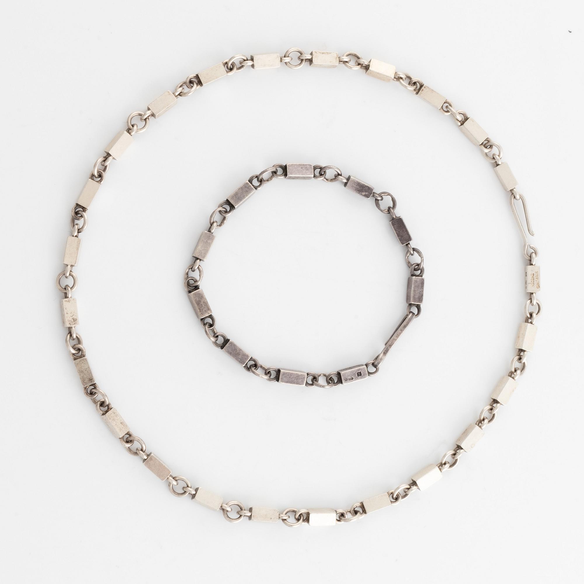 Wiwen Nilsson, Silver necklace and bracelet, Lund 1959 and 1965.