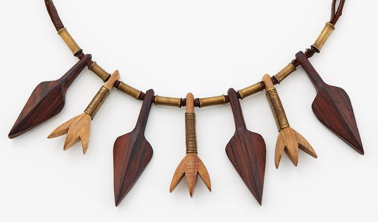 Vivianna Torun Bülow-Hübe, a leather, wood and copper necklace, executed in her workshop ca 1948,