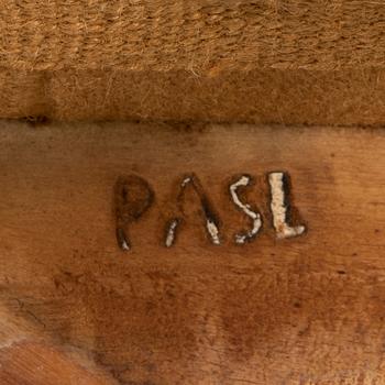 Karmstolar ett par, sengustavianska Lindomearbeten signerade PASL (Pehr Andersson).