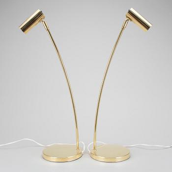 A pair of brass table lamps "Puck", by Åke Hultgren for Örsjö Belysning.