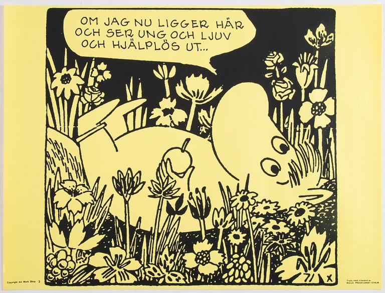 Tove Jansson, six Moomin posters from Bull's Presstjänst, Art Work Shop, 1960's.