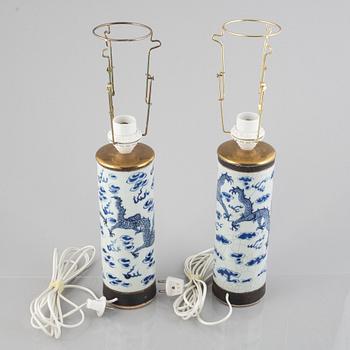 A pair of Chinese vases/table lamps, 20th century.