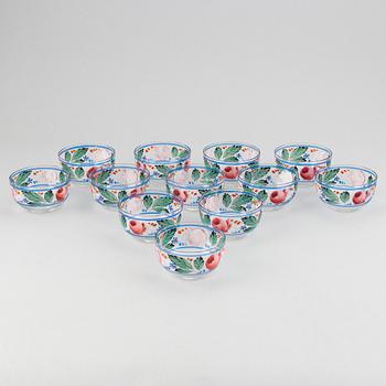 Skålar, glas 12 st, rosdekor, möjligen Ryssland, 1900-tal.