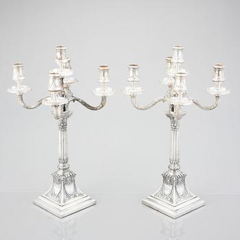 A pair of Swedish silver candelabras, mark of Svea Svensson, Stockholm 1908.