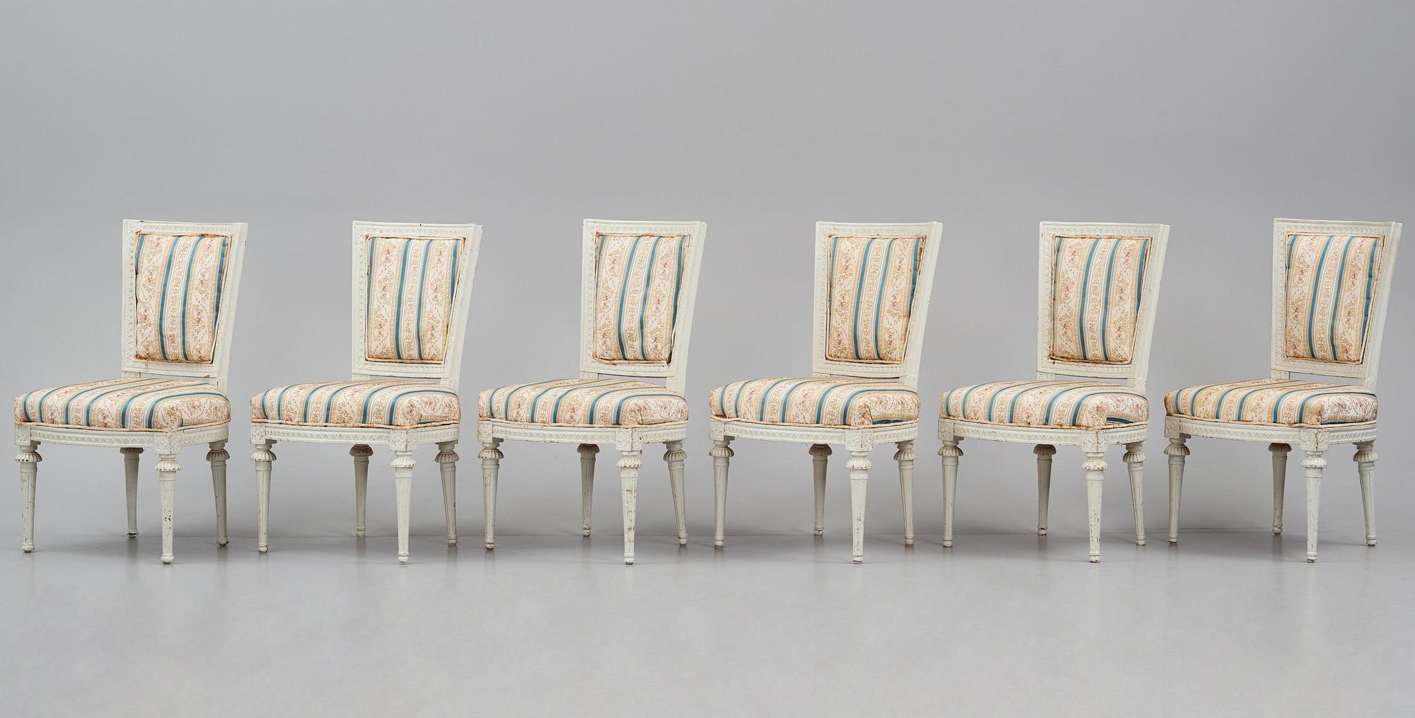 A set of six late Gustavian chairs by E. Ståhl (master in Stockholm 1794-1820).