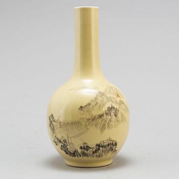 A Chinese yellow and grisaille glazed bottle vase, 20th century.