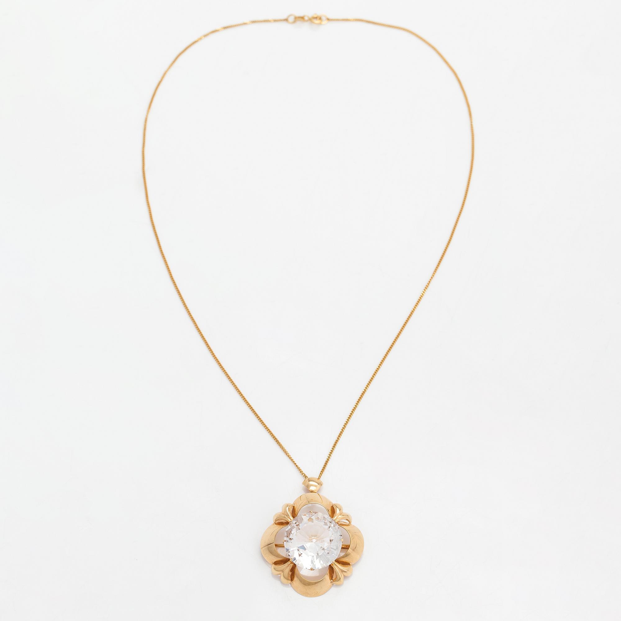 Helge Narsakka, halsband och brosch, 14K guld, rökkvarts och syntetisk spinell. Lahtis 1965.