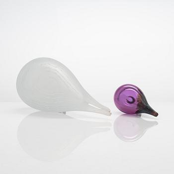 Oiva Toikka, glasfåglar, 2 st, signerade. Nuutajärvi.