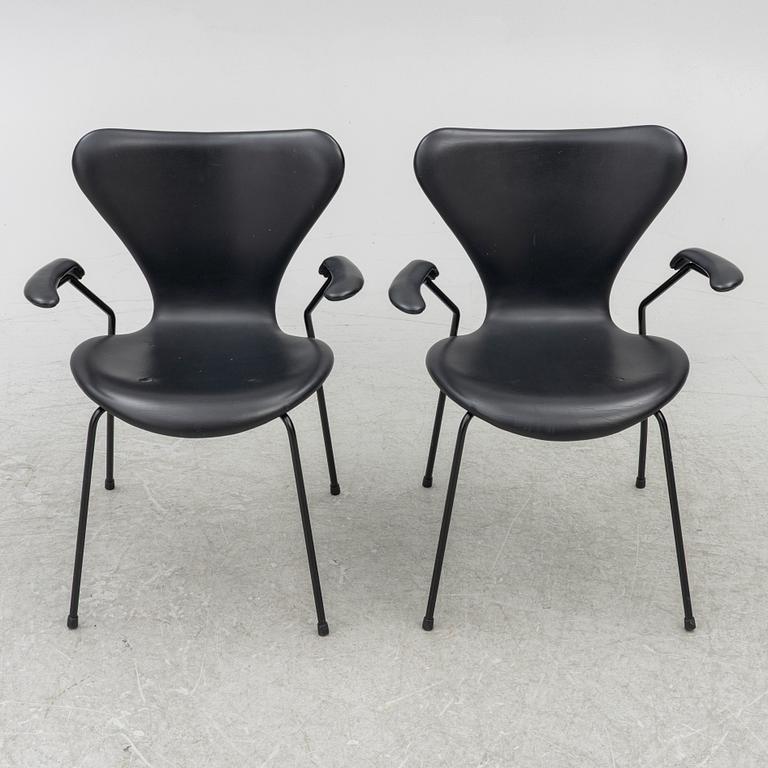 Arne Jacobsen, five 'Seven' armchairs, Fritz Hansen, Denmark, 21st century.