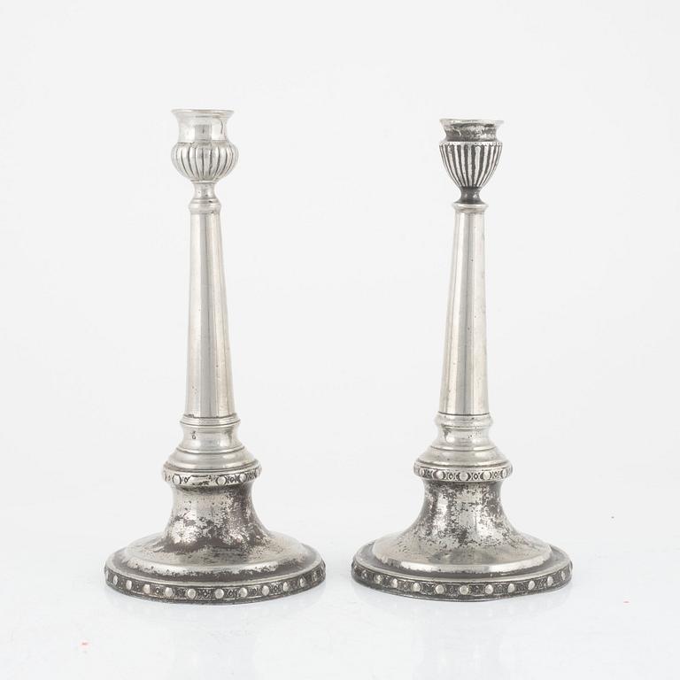 Martin Gustaf Moberg, a pair of similar pewter candlesticks, Jönköping, Sweden, 1803.