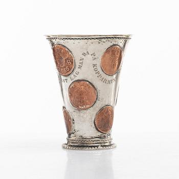 A Swedish 18th century parcel-gilt silver beaker, unmarked.