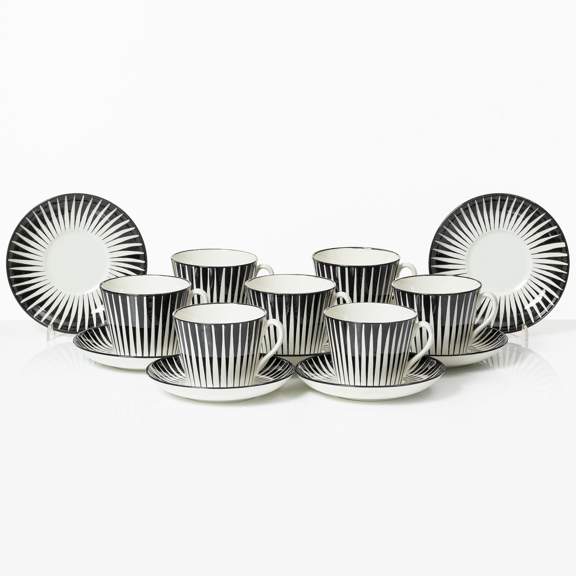 Eugen Trost, tea cups with saucers, 7 pieces, stoneware, "Zebra", Gefle, 1950s.