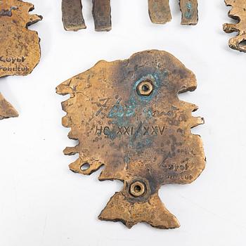 James Coignard, sculptures/wall plaques, 2 + 3 pieces, bronze, signed, Guyot Fondeur.