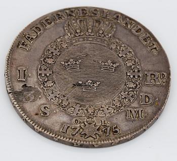 RIKSDALER, silver, Gustav III, Stockholm, 1775. Vikt ca 29,28 g.