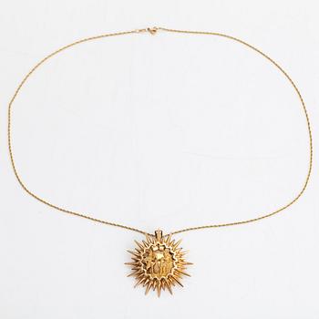 Halsband med hänge/brosch, ca 17K guld, Inka-motiv, Peru.
