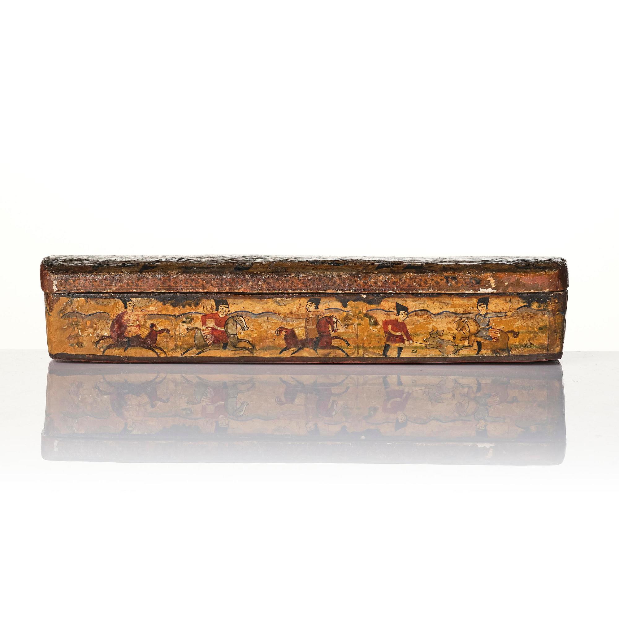A Qajar papier-mâché polychrome lacquer box, Persia, first half of the 19th century.