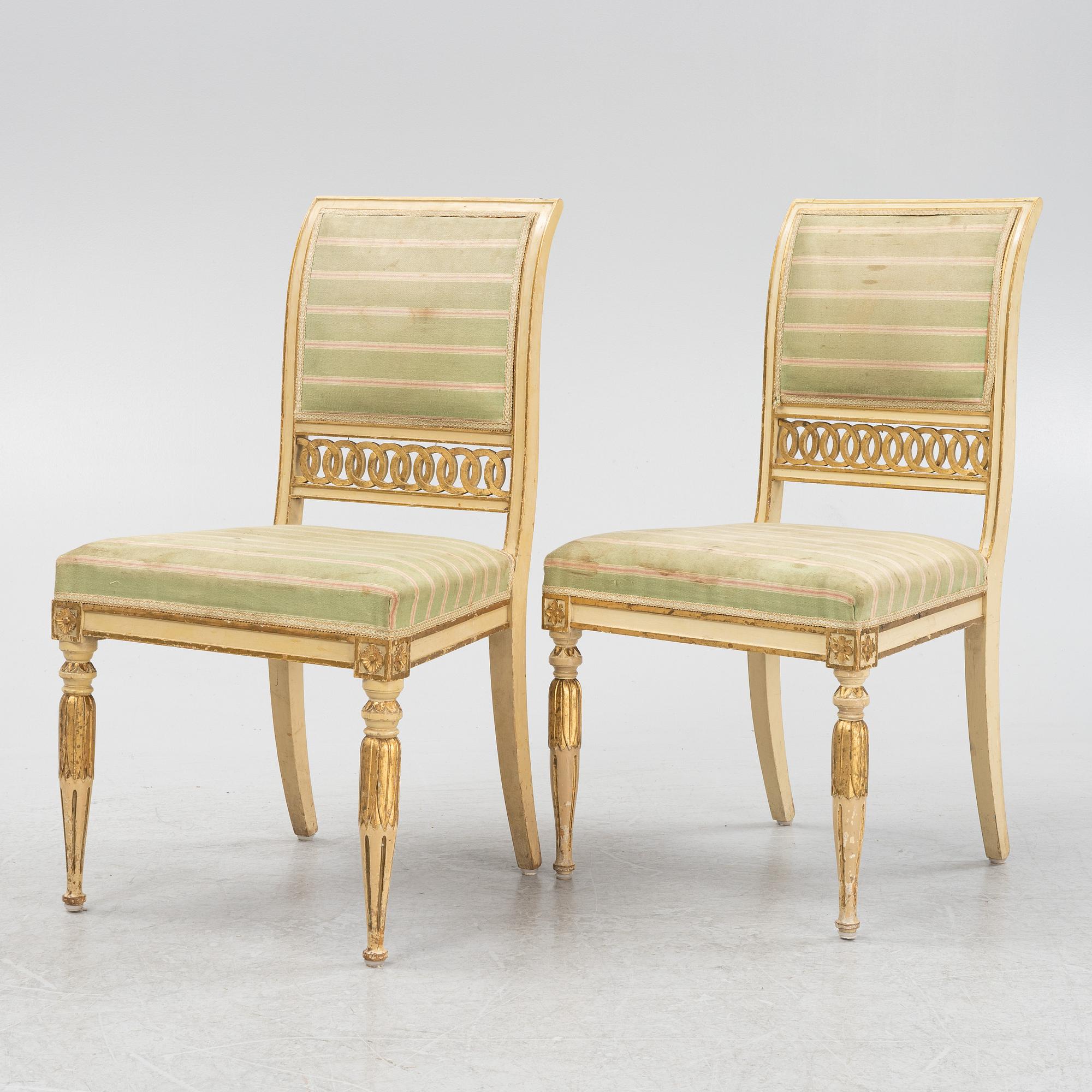 A late Gustaivan style sofa and four matched chairs from around the year 1900.