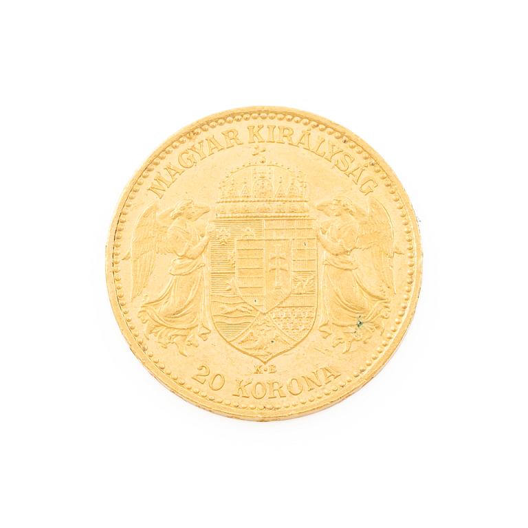 Gold coin, Hungary, 20 Korona, 1897.
